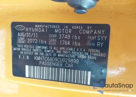 2012 Hyundai Veloster Base W/Black z USA, uszkodzony, nr VIN KMHTC6AD9CU029899